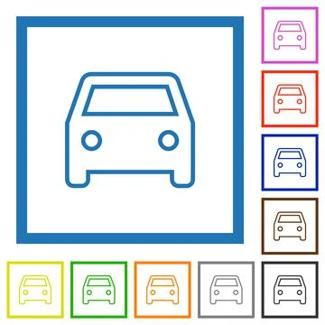 Single old car front view outline flat framed icons Stock Illustration