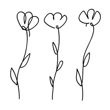 Single one continuous line art vector flower illustration collection. Stock Illustration