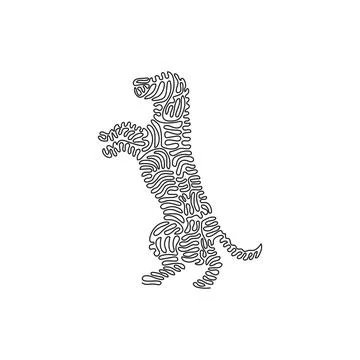 Single one curly line drawing of adorable dog standing abstract art. Stock Illustration