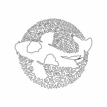 Single one curly line drawing of cute koi fish abstract art. Stock Illustration