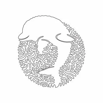 Single one curly line drawing of bottlenose dolphin abstract art. Stock Illustration