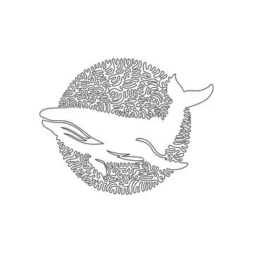 Single one curly line drawing of adorable whale abstract art. Stock Illustration