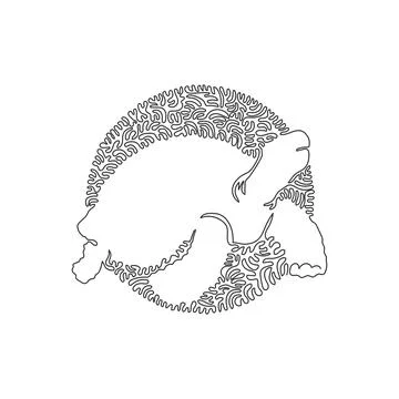 Single one curly line drawing of cute tortoise abstract art. 스톡 일러스트