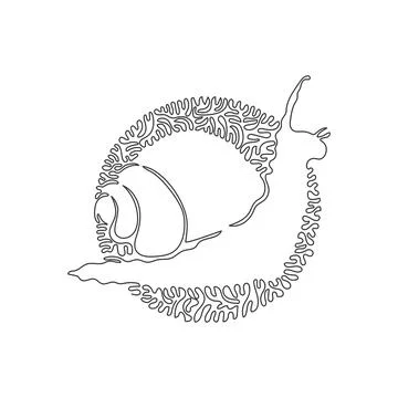 Single one curly line drawing of adorable snail abstract art. Stock Illustration