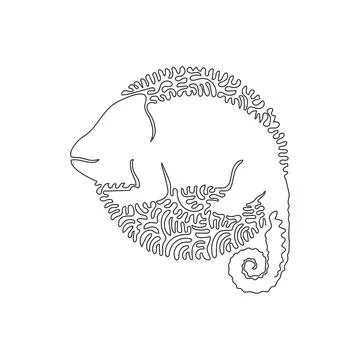 Single one curly line drawing of cute chameleon abstract art. Stock Illustration