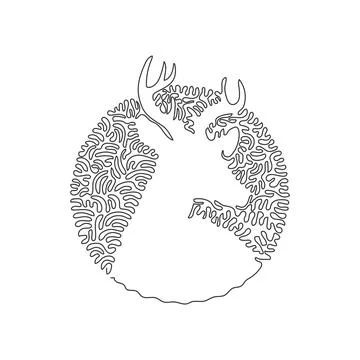 Single one curly line drawing of beautiful deer long antlers abstract art Stock Illustration