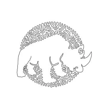Single one curly line drawing of exotic horns rhino abstract art Stock Illustration
