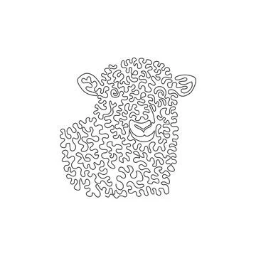Single one curly line drawing of sheep is stocky 스톡 일러스트