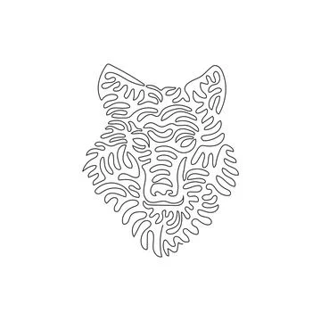 Single one curly line drawing of predatory wolf abstract art Illustrazione stock