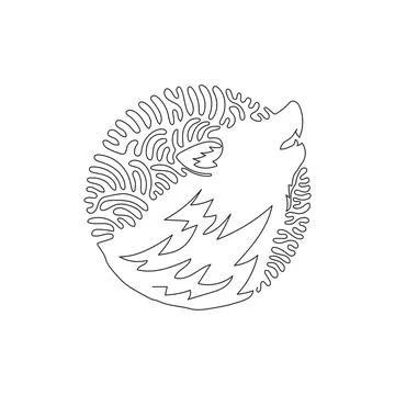 Single one curly line drawing of wild wolf abstract art Stock Illustration