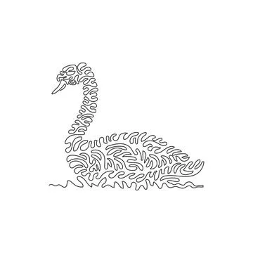 Single one line drawing abstract art. Cute swan swimming Stock Illustration