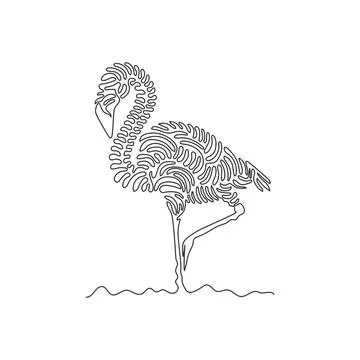 Single one line drawing abstract art. Flamingos stand on one leg Illustrazione stock