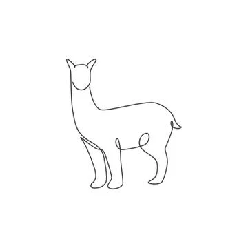 Single one line drawing of adorable alpaca for company logo identity Illustrazione stock