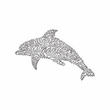 Single one line drawing of adorable dolphin abstract art. Stock Illustration