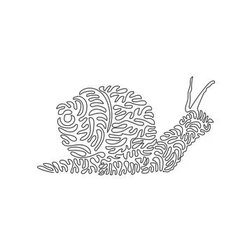 Single one line drawing of adorable snails abstract art. Stock Illustration