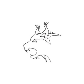 Single one line drawing of angry lynx cat head for company logo identity Stock Illustration