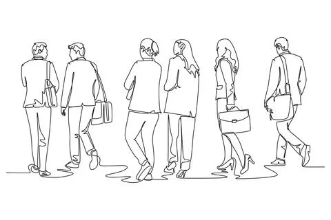 Single one line drawing back view of male and female startup CEO walking to.. Stock Illustration
