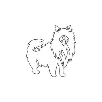 Single one line drawing of cute pomeranian dog for company logo identity Illustrazione stock