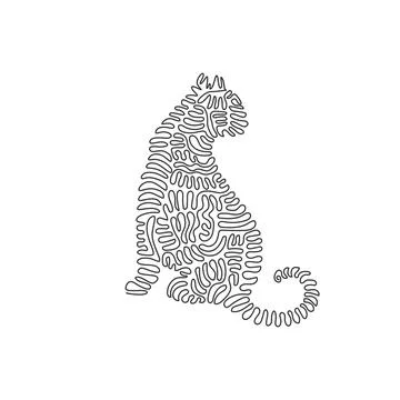 Single one line drawing of cute cat sitting abstract art. Stock Illustration