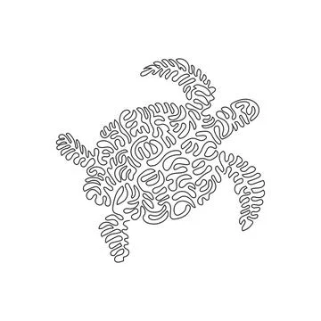 Single one line drawing of cute turtle abstract art. Stock Illustration