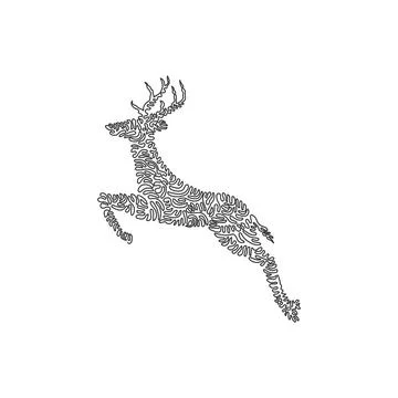 Single one line drawing of cute deer jumping abstract art. Stock Illustration