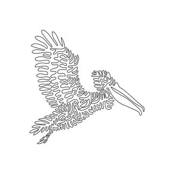 Single one line drawing of cute flying pelican. Stock Illustration