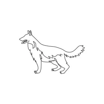 Single one line drawing of dashing german shepherd dog for company logo イラスト素材