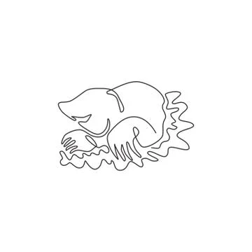 Single one line drawing of destructive lawn mole for company logo identity Illustrazione stock