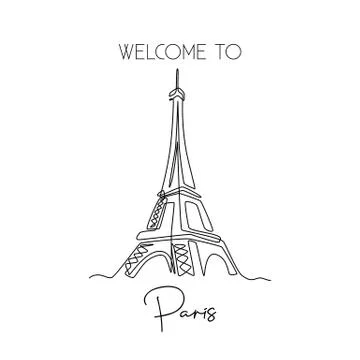 Single one line drawing of Eiffel Tower landmark wall decor poster Stock Illustration