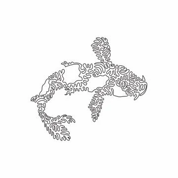 Single one line drawing of exotic koi fish abstract art. Stock Illustration