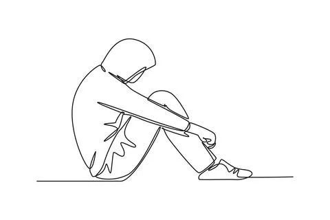 Single one line drawing of frustration young businessman sitting on the flo.. Stock Illustration