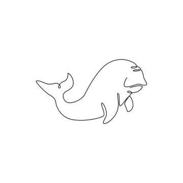 Single one line drawing of funny dugong for nautical logo identity Stock Illustration