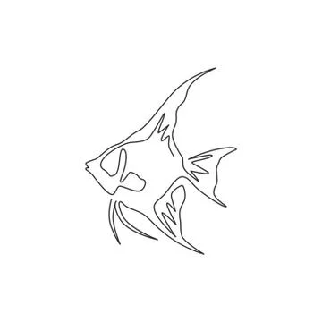 Single one line drawing of funny freshwater anglefish for company logo Illustrazione stock