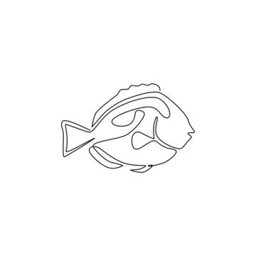 Single one line drawing of funny blue tang fish for aquatic company logo Stock Illustration