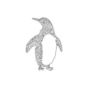 Single one line drawing of funny penguin abstract art Illustrazione stock