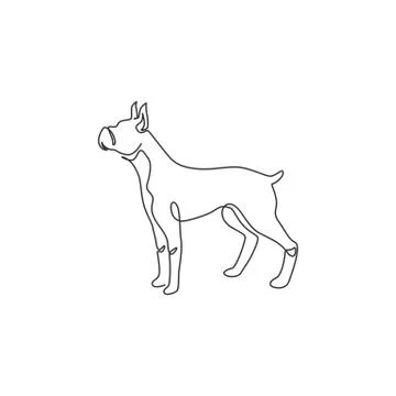 Single one line drawing of gallant boxer dog for security company logo Stock Illustration