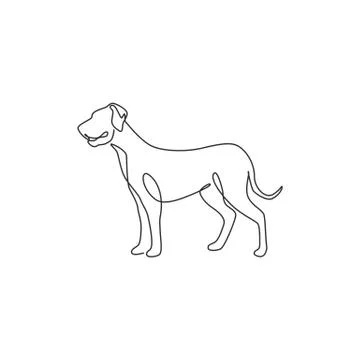 Single one line drawing of gallant great dane dog for security company logo Illustrazione stock