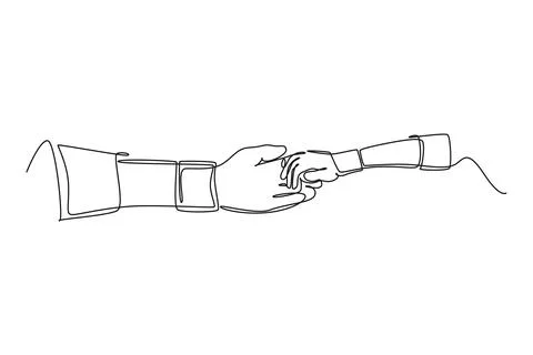 Single one line drawing gesture of father giving hand to his child. Parenti.. Stock Illustration