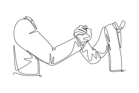Single one line drawing gesture of happy business man handshake his partner.. Stock Illustration