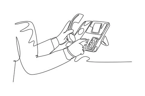 Single one line drawing of gesture hand picking handle retro classic analog.. Illustration