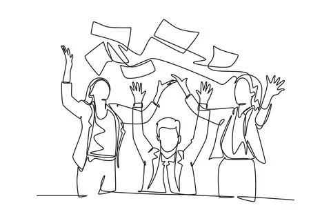 Single one line drawing group of happy male manager and assistant manager c.. Stock-Illustration