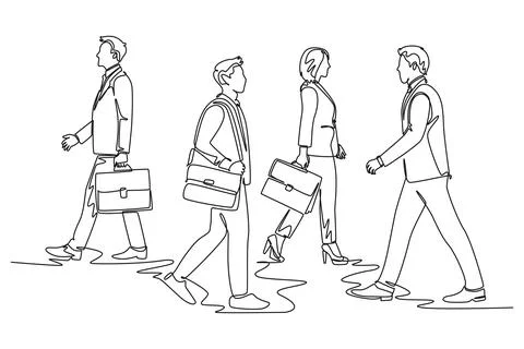 Single one line drawing group urban commuters walking pass over and over ag.. イラスト素材