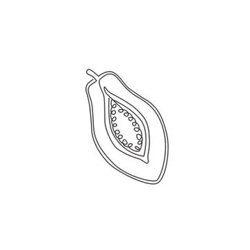 Single one line drawing of half sliced healthy organic papaya for logo Illustrazione stock