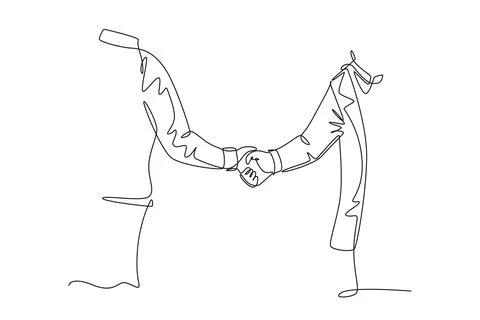 Single one line drawing of hand businessmen gesture in suite handshaking hi.. Stockillustratie