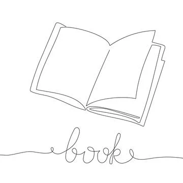 Single one line drawing of open text book for study. Back to school minimalis Stock Illustration