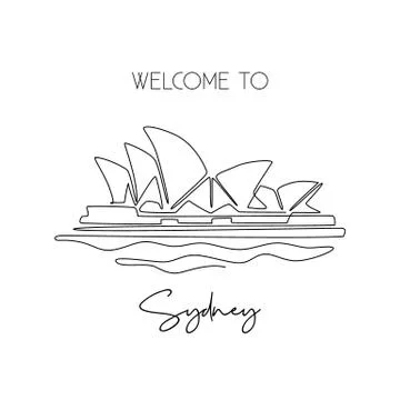 Single one line drawing Opera House. Iconic multi venue performing art Stock Illustration
