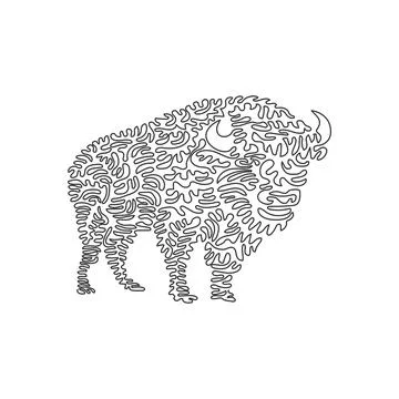 Single one line drawing of savage bison that feared abstract art. Stock Illustration