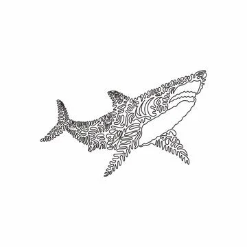 Single one line drawing of scary shark abstract art. Stock Illustration