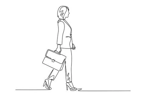 Single one line drawing side view of female manager walking relax on city s.. イラスト素材