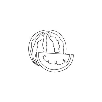 Single one line drawing of sliced and whole healthy organic watermelon Stock-Illustration